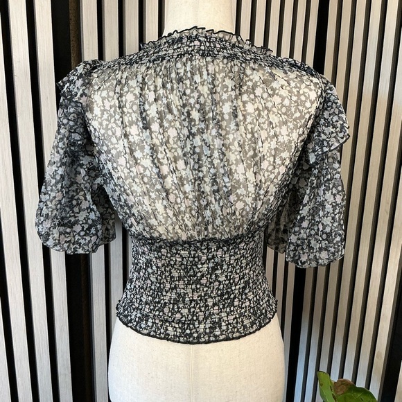 FREE PEOPLE Floral Black and White Women's Top Sz S - Picture 2 of 3